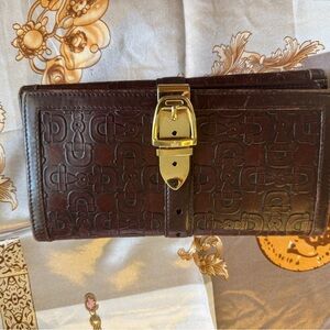 Gucci Brown Vintage Leather Wallet with Gold Buckle with COA